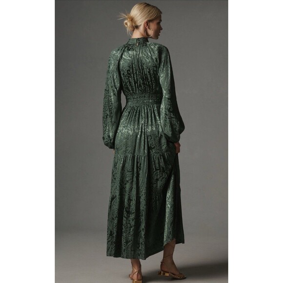 Anthropologie Maxi Dress Women Green Somerset Mock Neck Preppy Boho Size XSP NWT - Picture 5 of 12